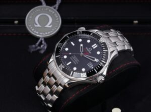 Omega Seamaster professional black dial stainless steel close up 