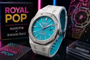 Turquoise version of the Swatch Royal Pop inspired by Audemars Piguet